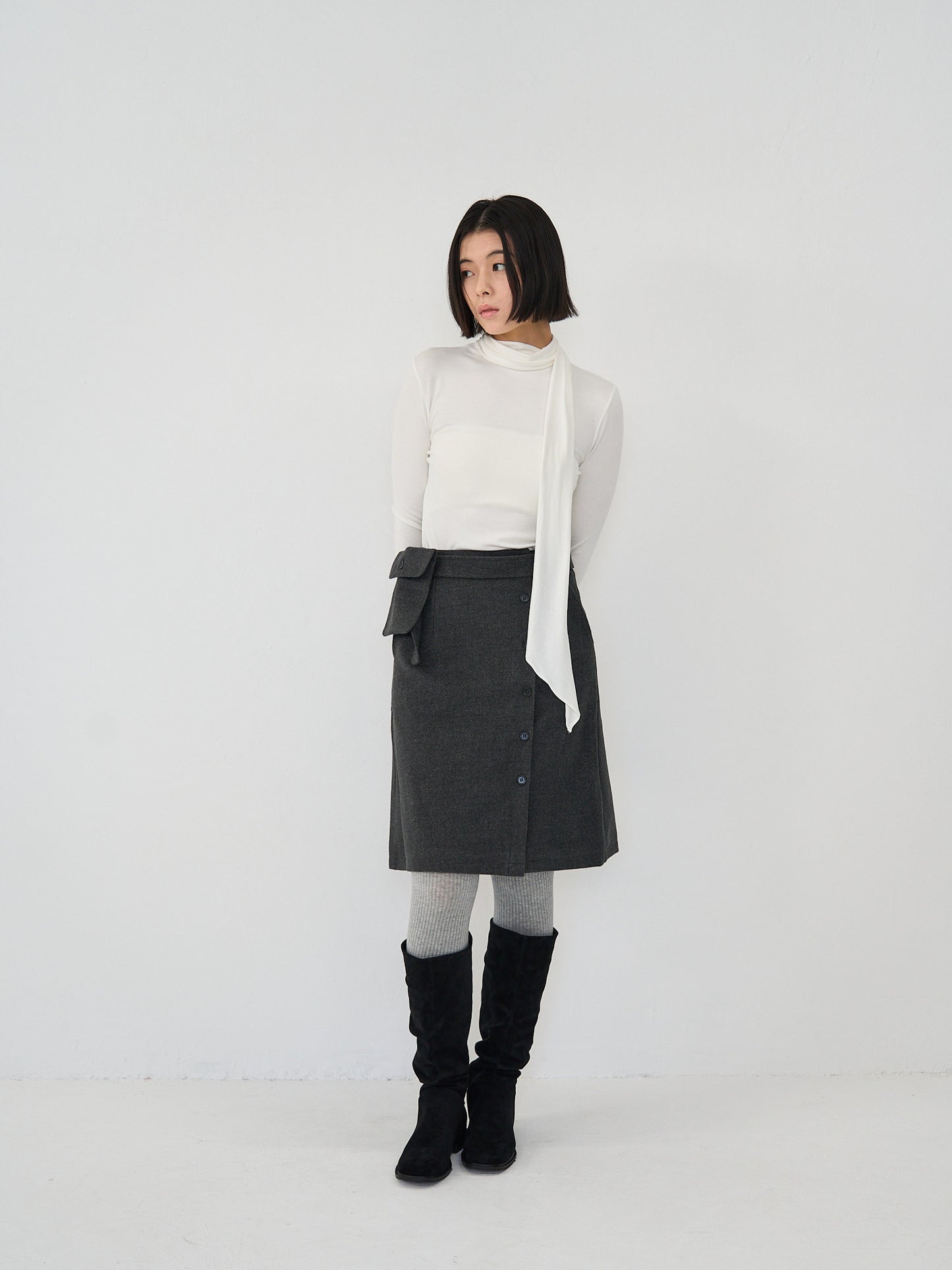 pocket wool midi skirt