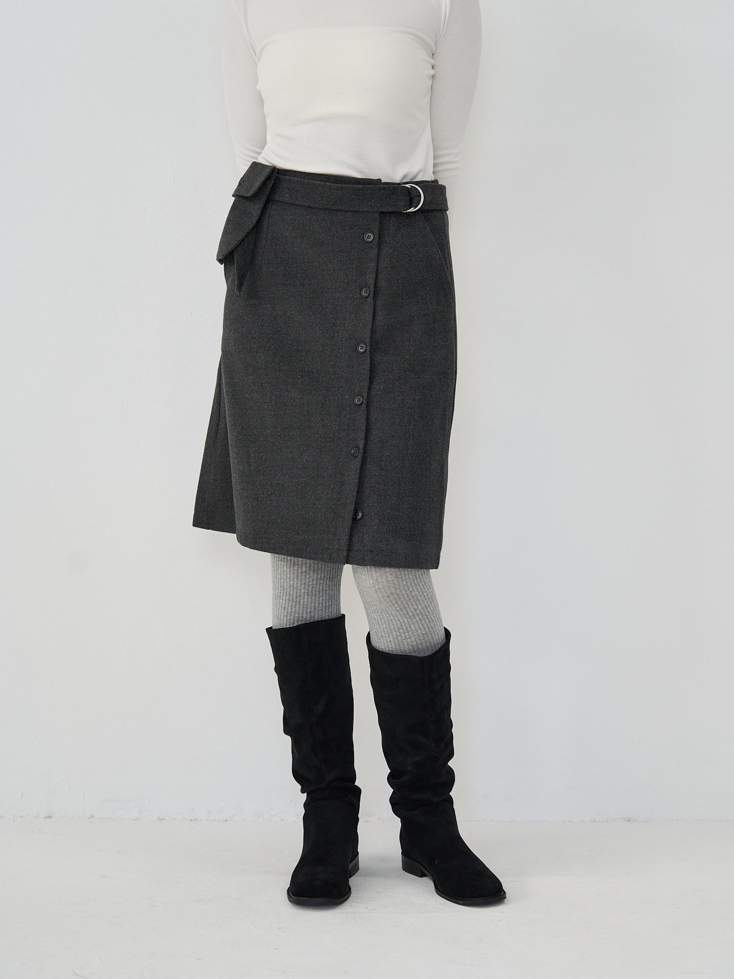 pocket wool midi skirt