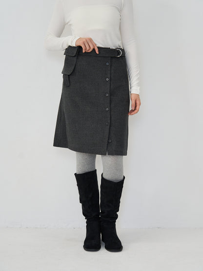 pocket wool midi skirt