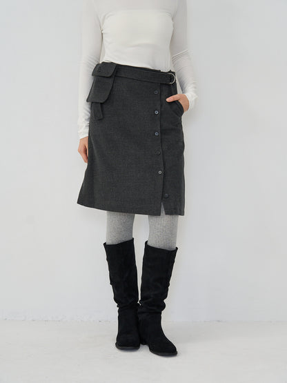 pocket wool midi skirt