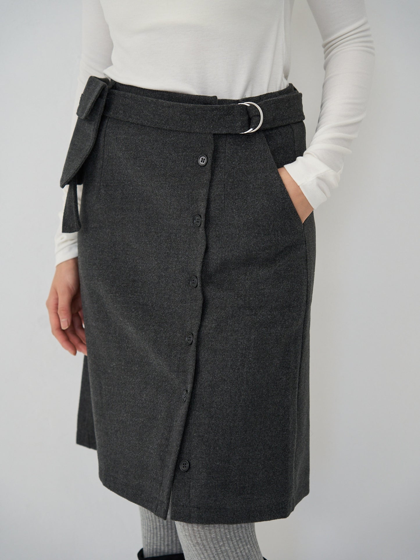 pocket wool midi skirt