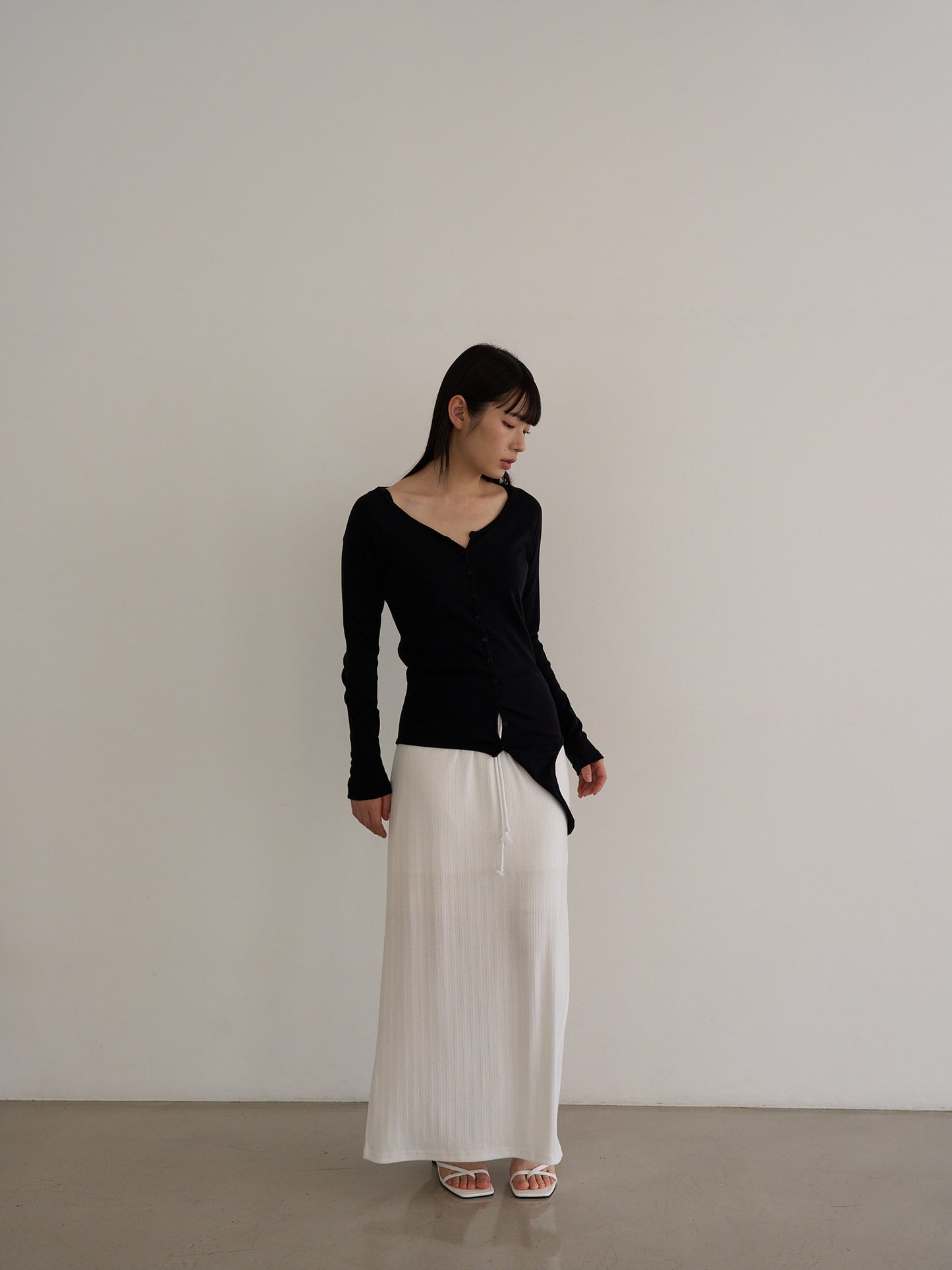 curved hem button top
