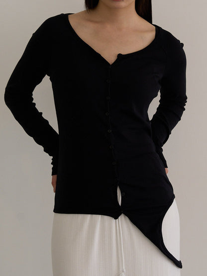curved hem button top