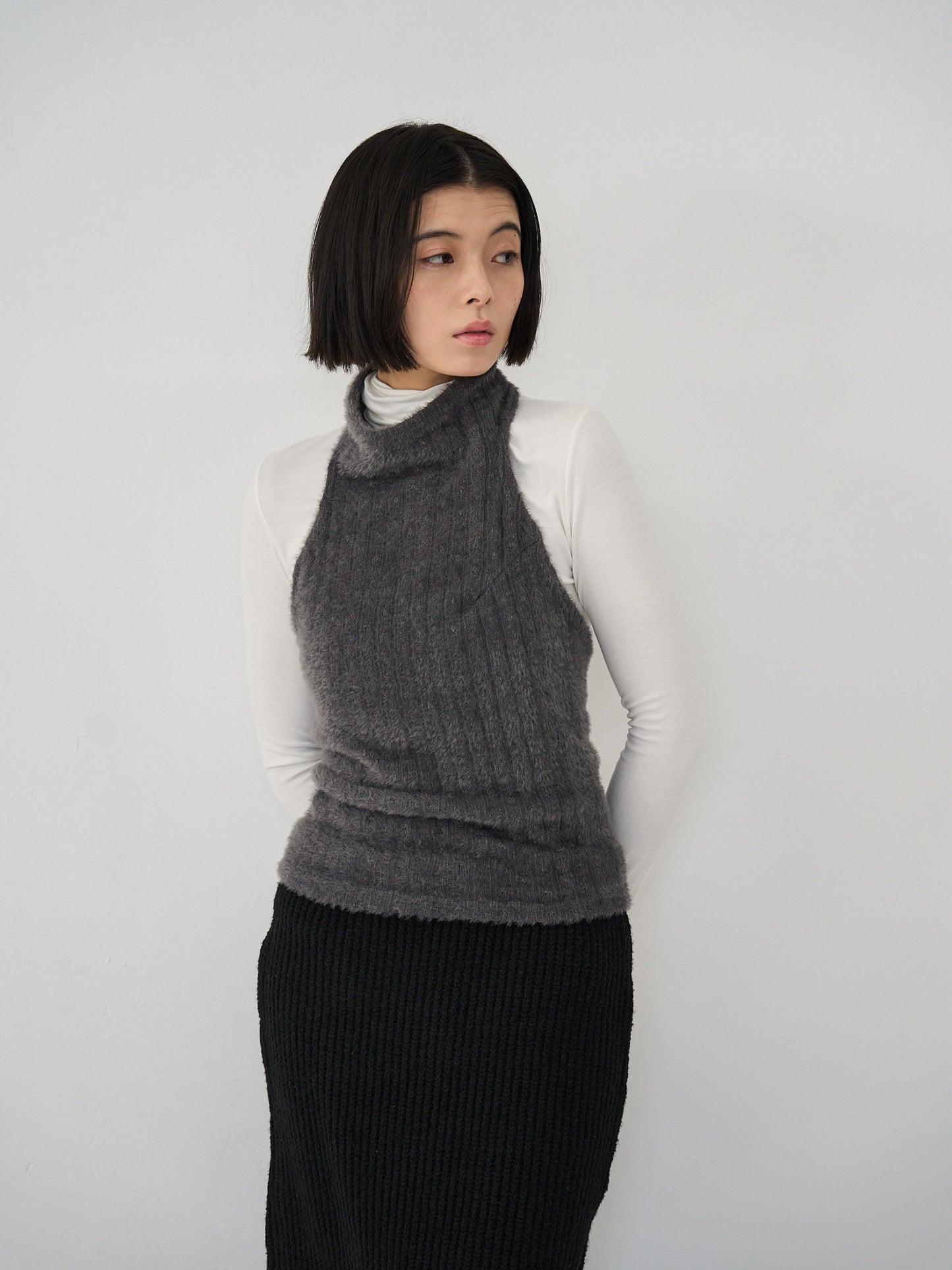 fuzzy mock neck top