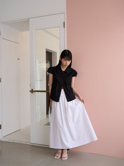shirred flare skirt