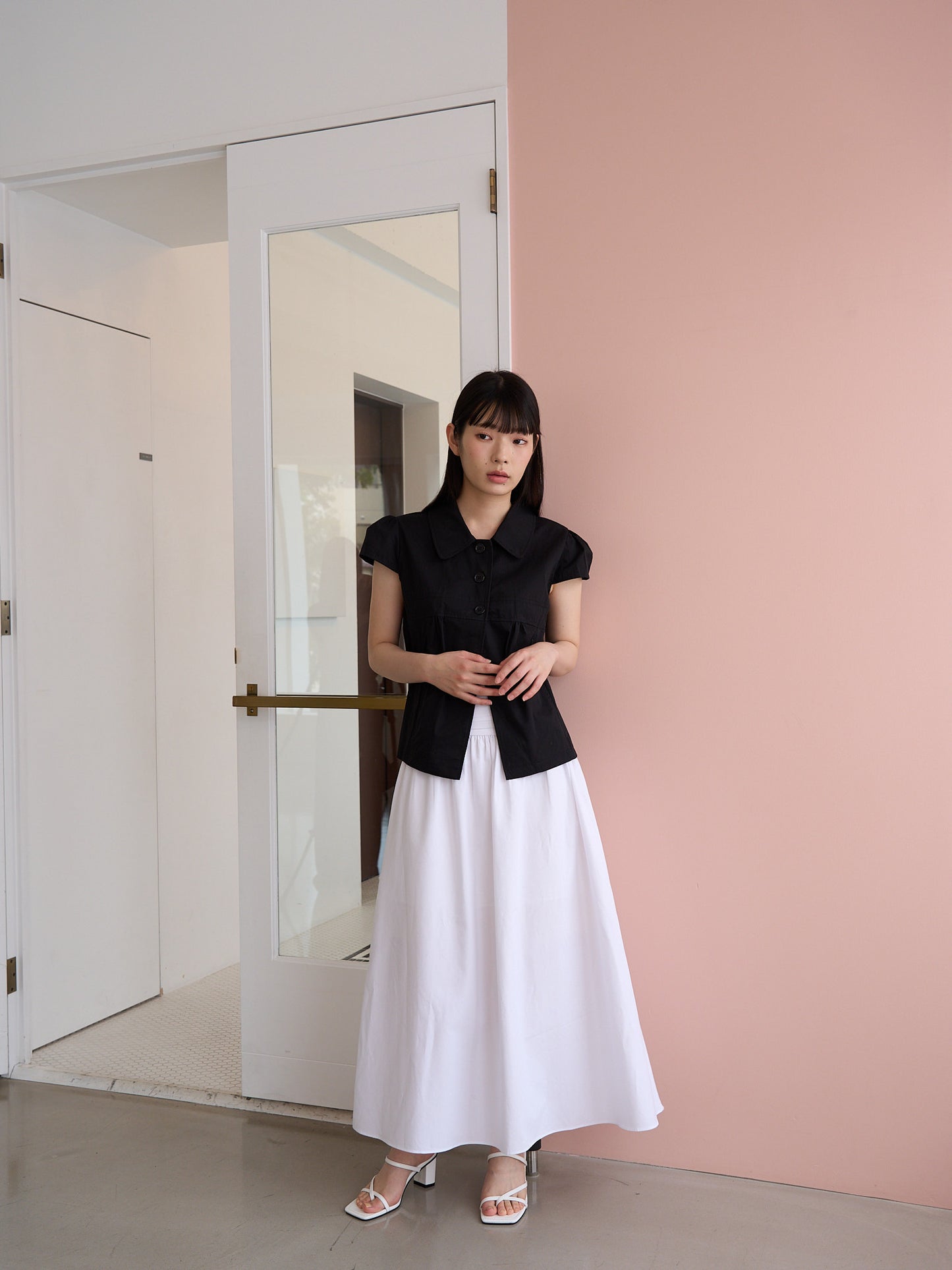 shirred flare skirt