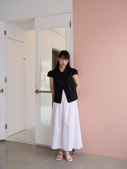 shirred flare skirt