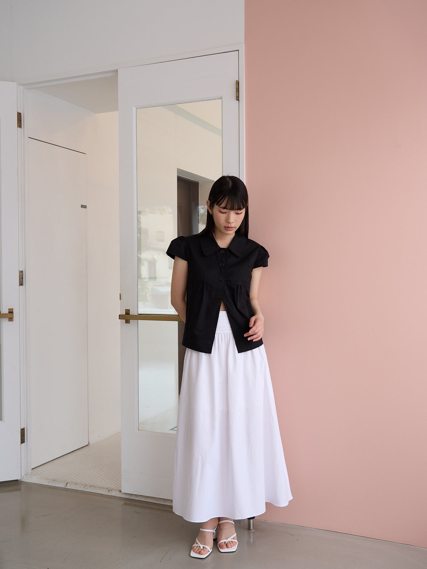 shirred flare skirt