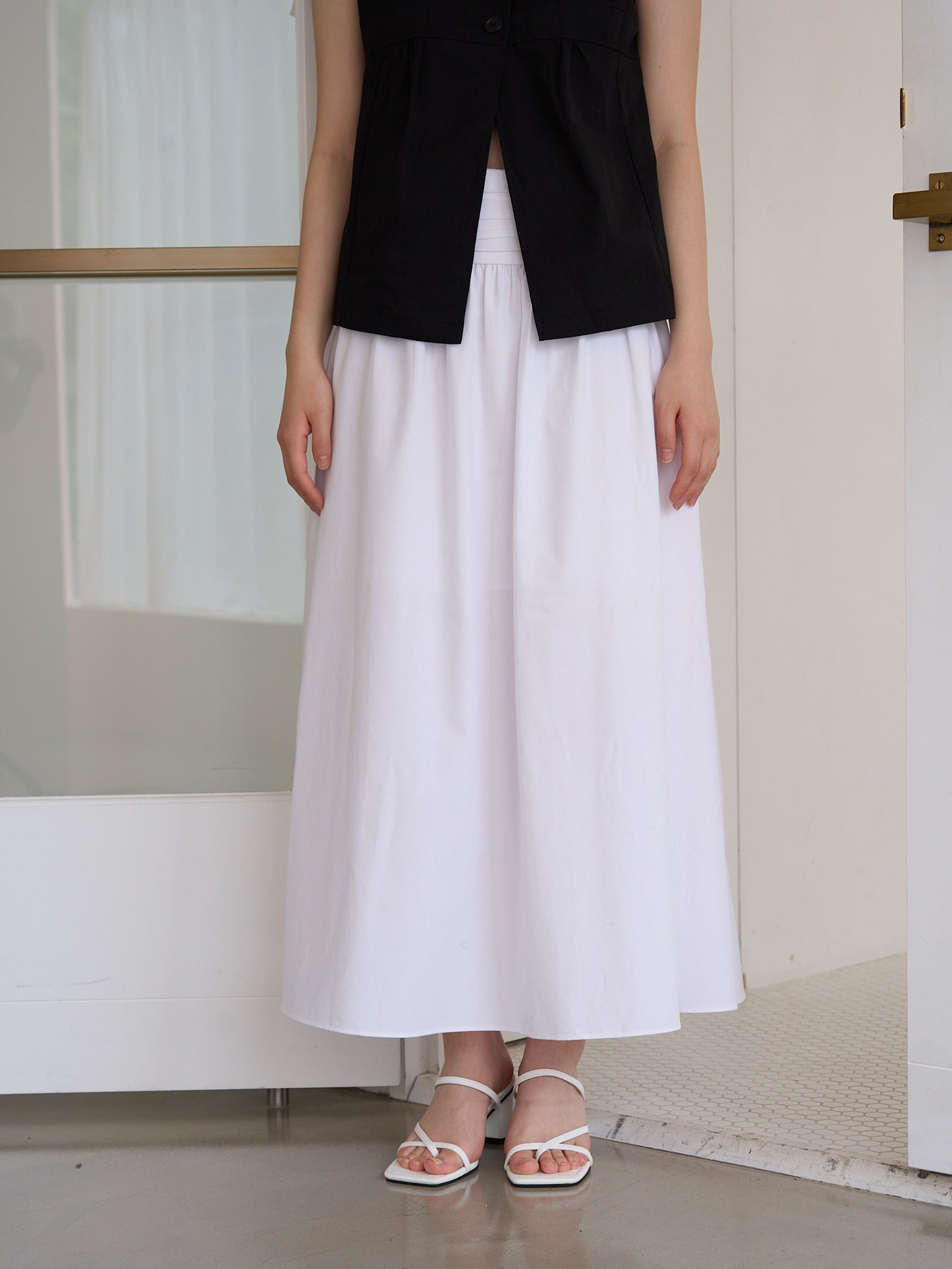 shirred flare skirt