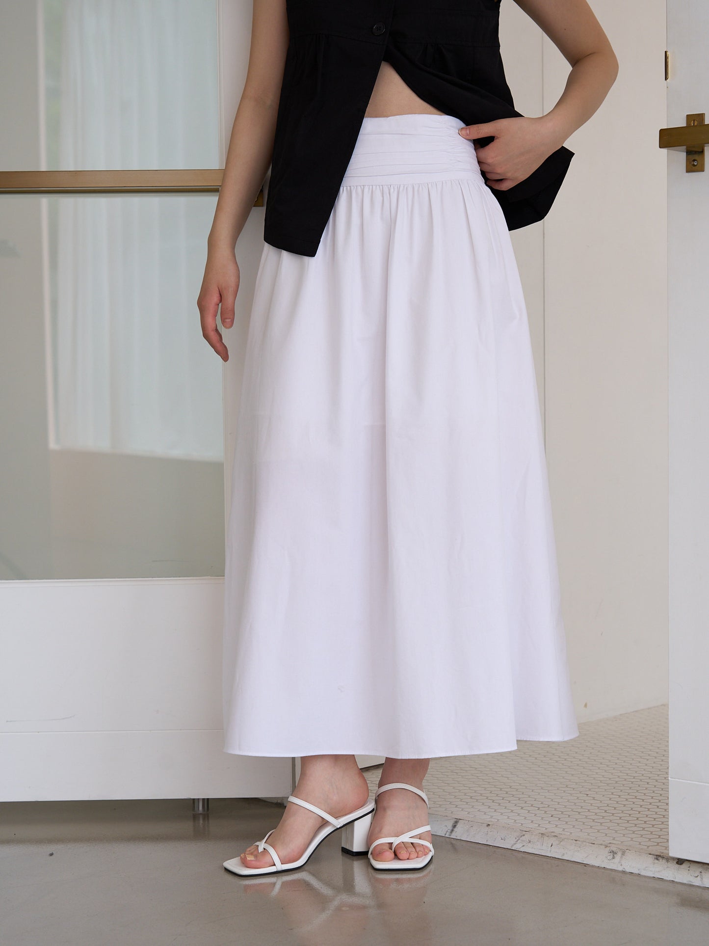 shirred flare skirt
