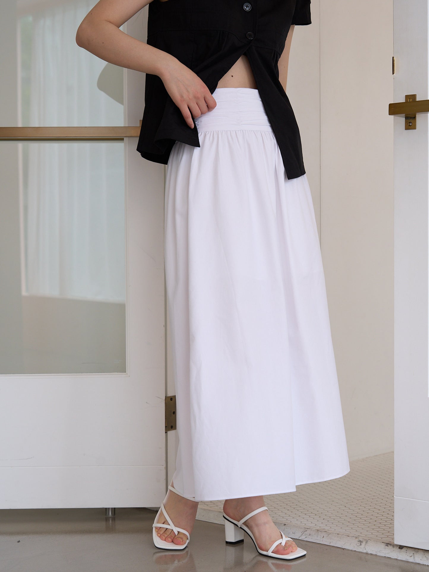 shirred flare skirt