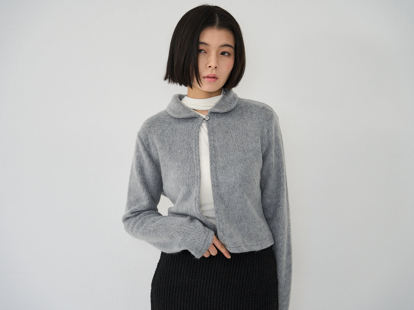 fuzzy cropped cardigan