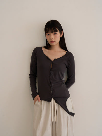 curved hem button top