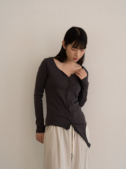 curved hem button top