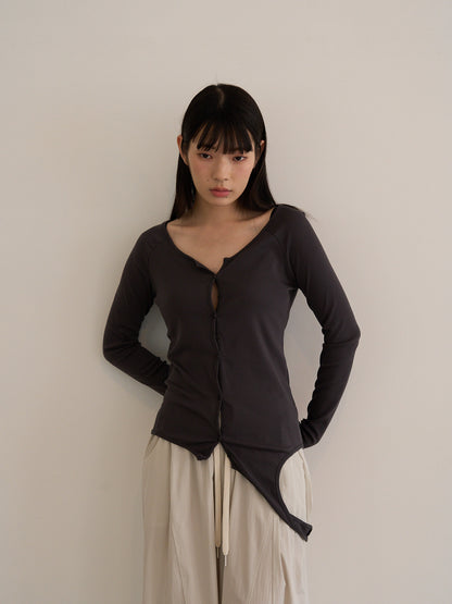curved hem button top