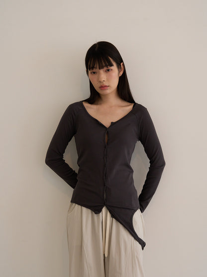 curved hem button top