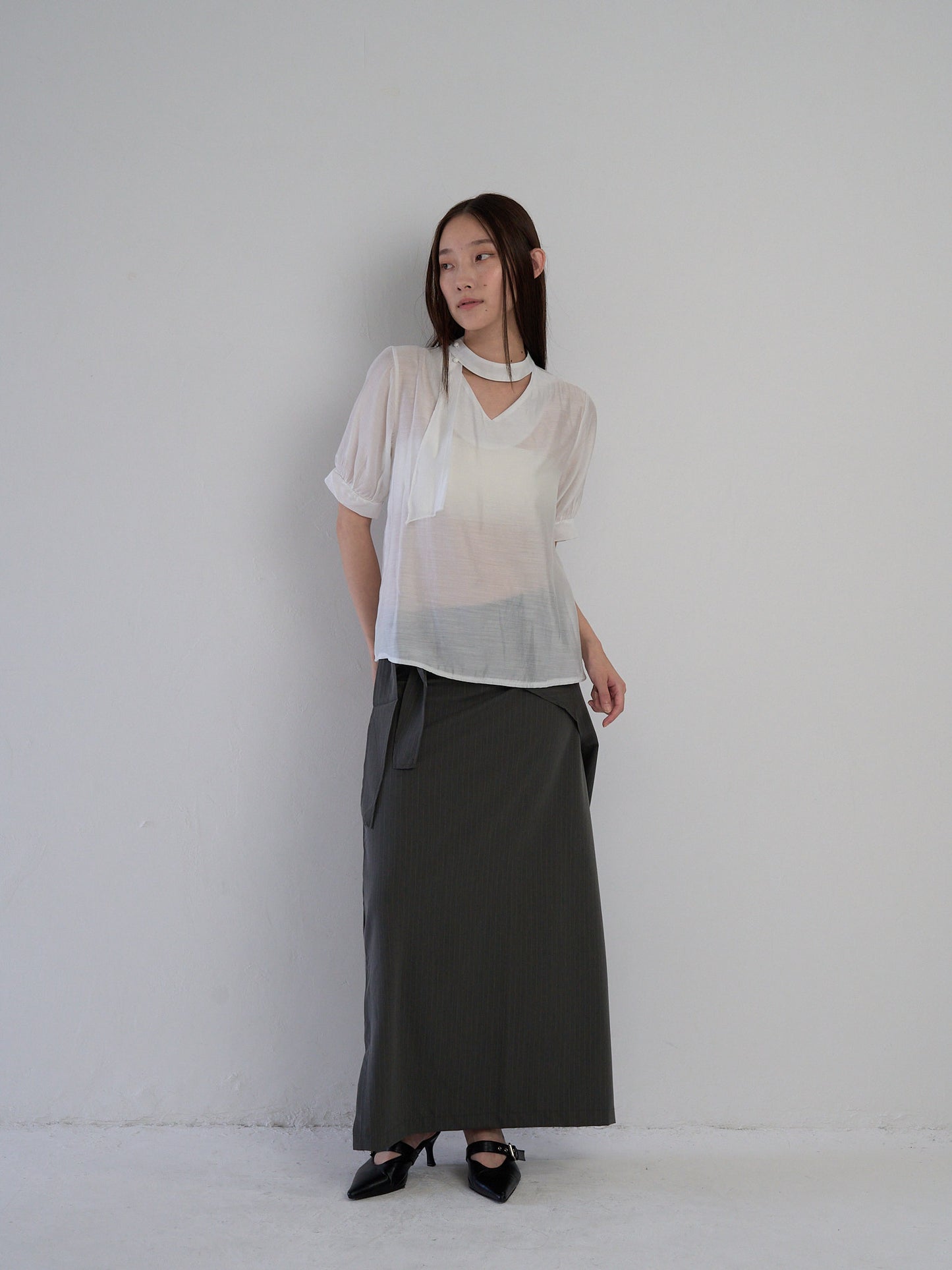 sheer tie blouse