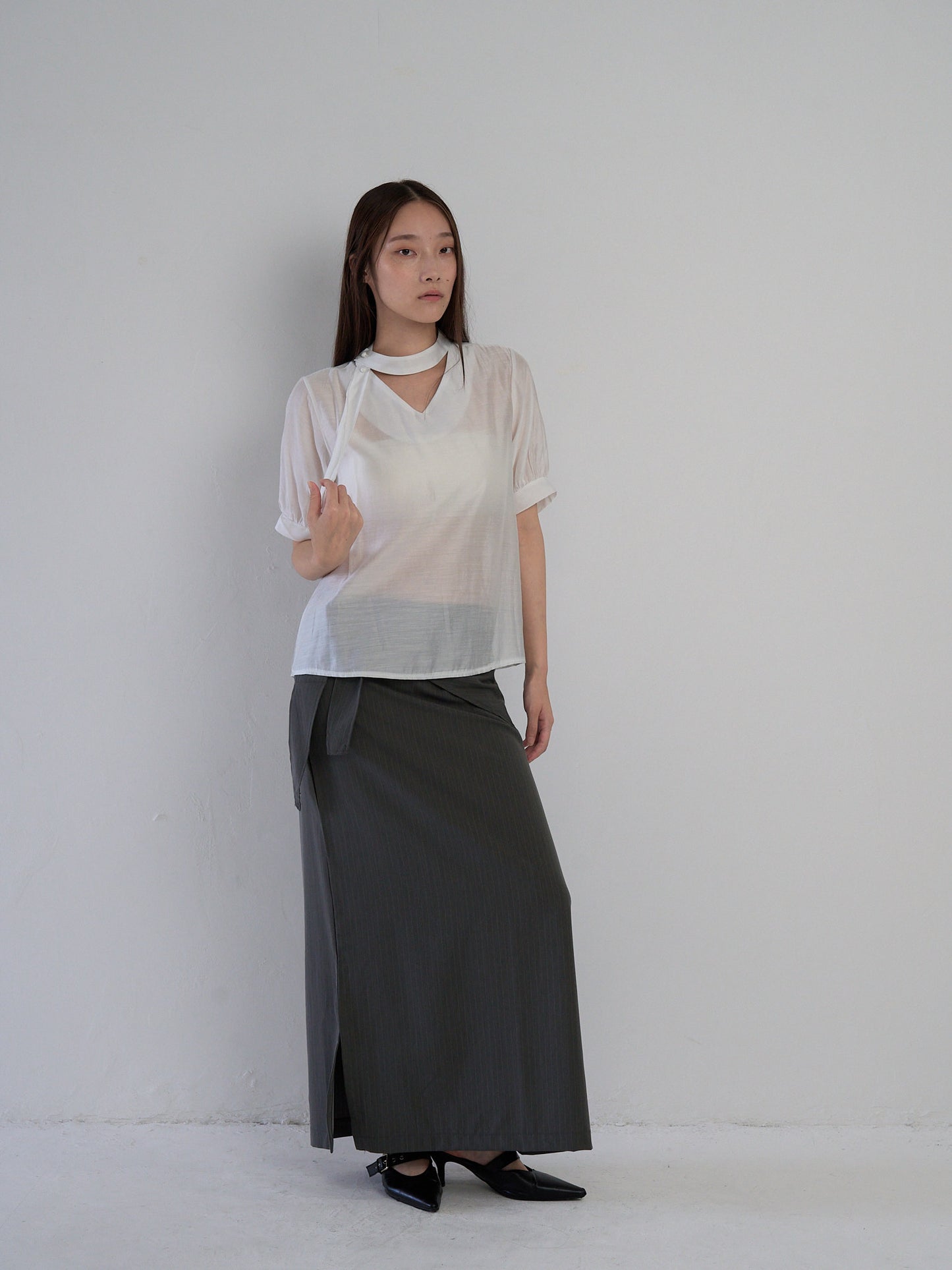 sheer tie blouse