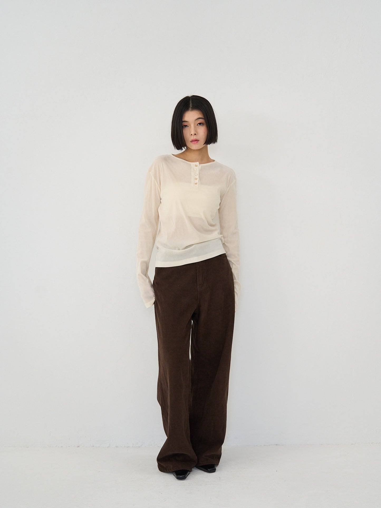 sheer velvet henley top