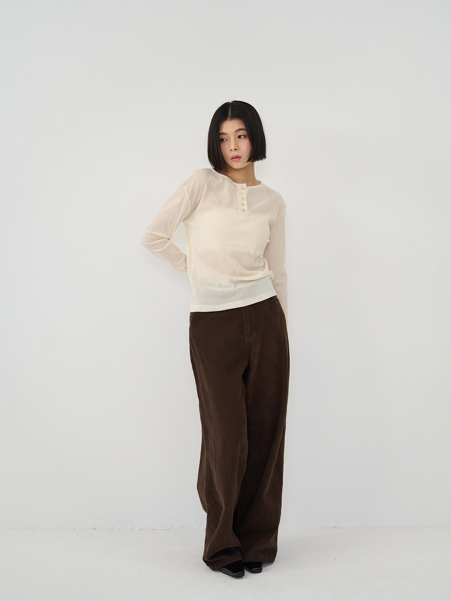 sheer velvet henley top