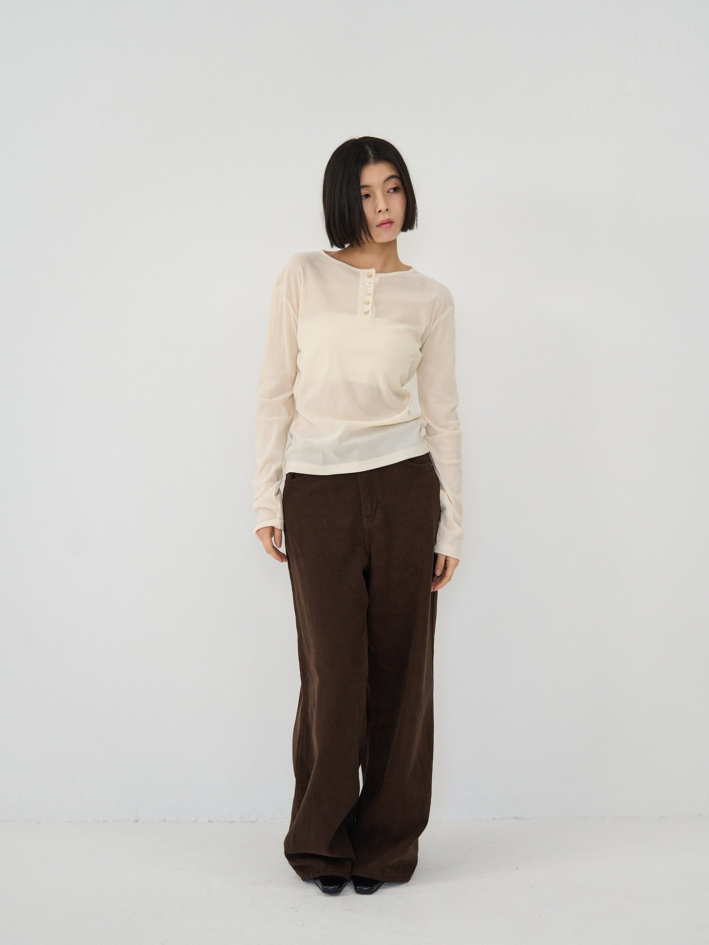 sheer velvet henley top