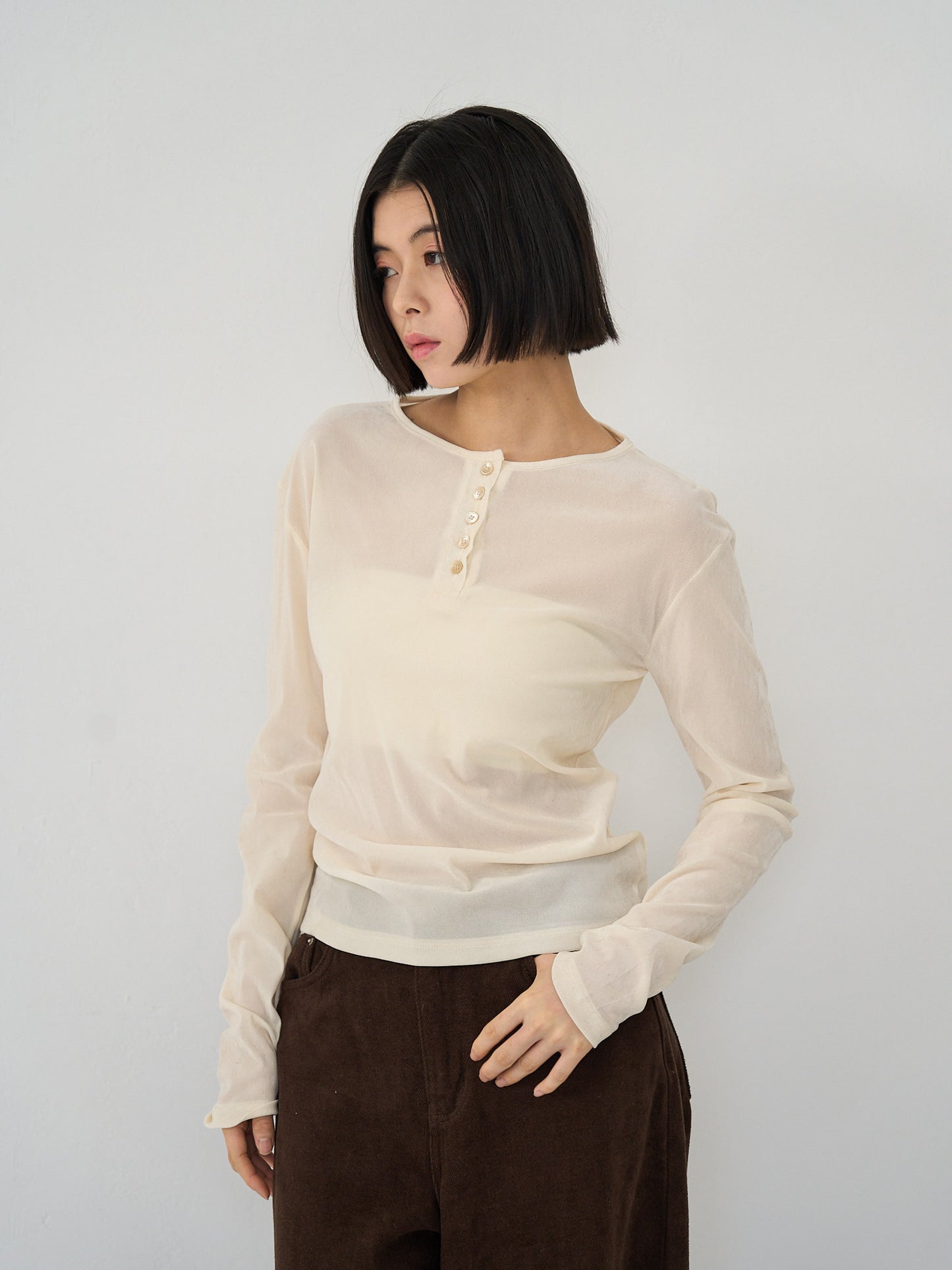 sheer velvet henley top