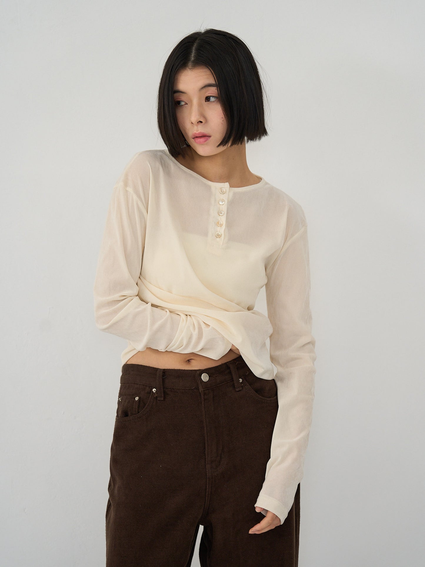 sheer velvet henley top