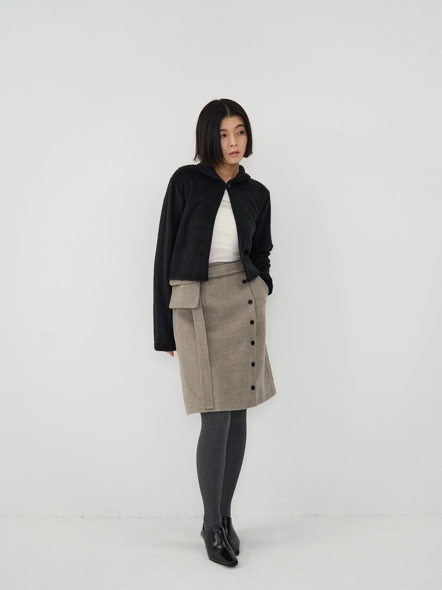 pocket wool midi skirt