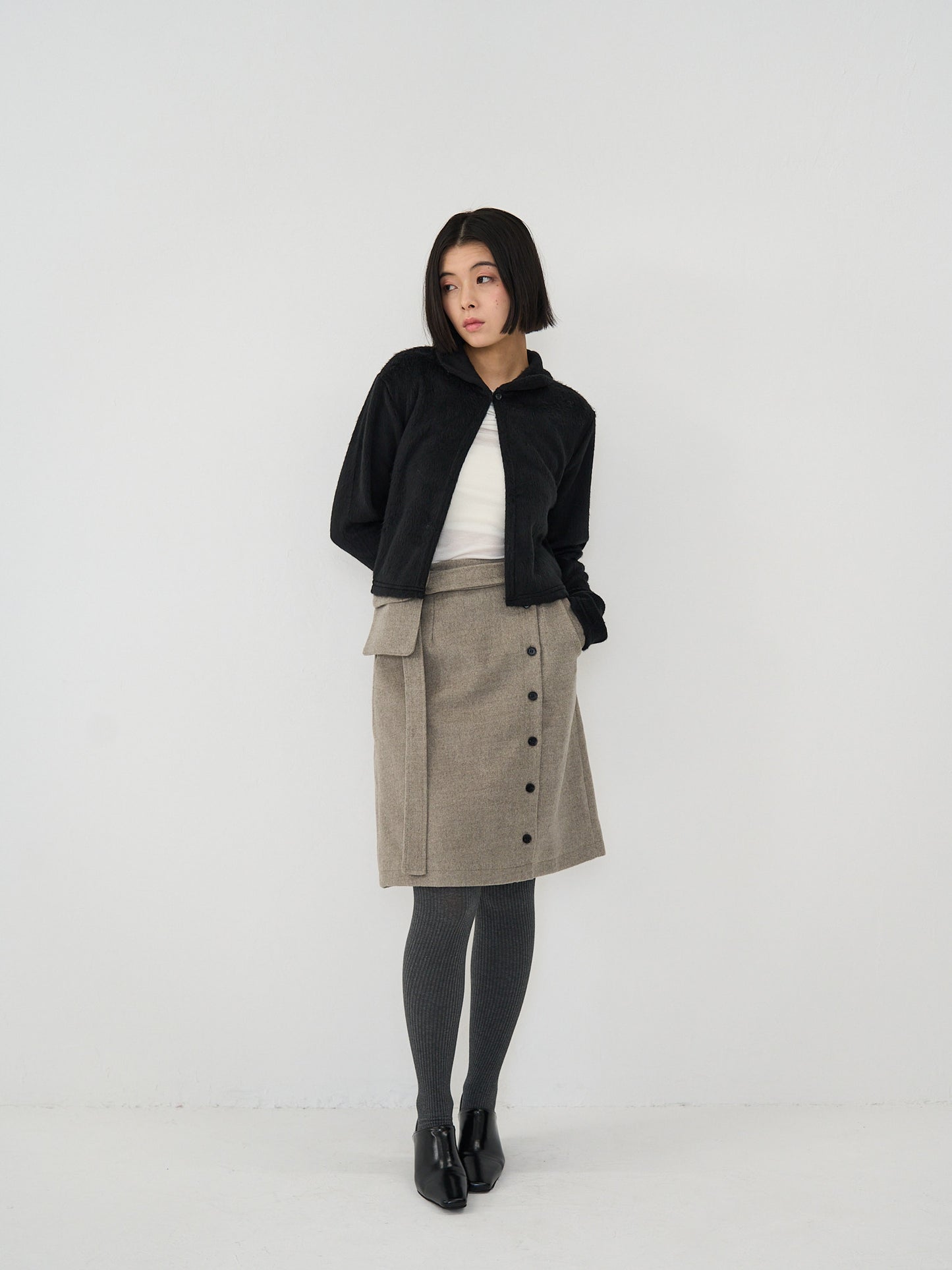pocket wool midi skirt