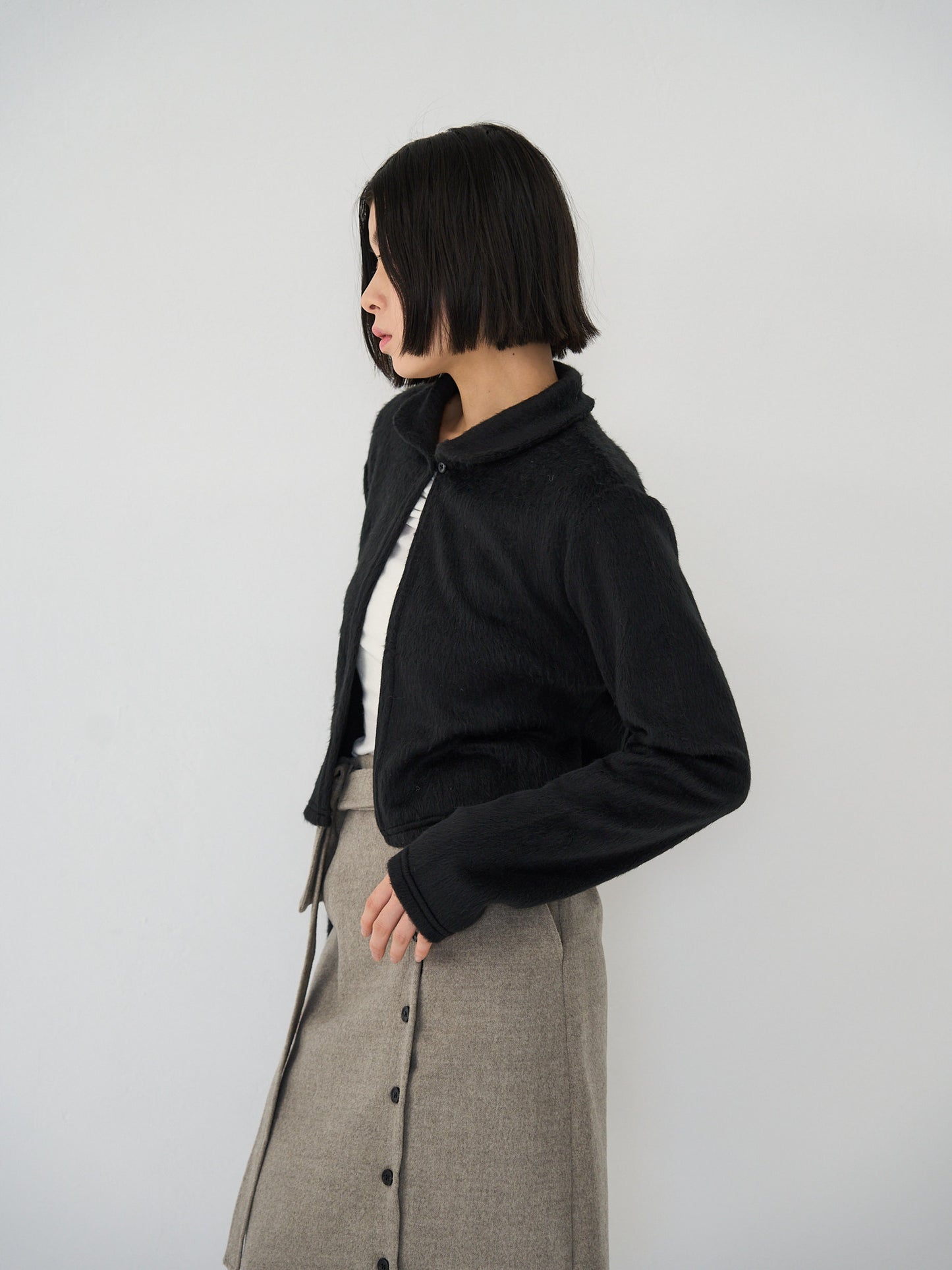 fuzzy cropped cardigan