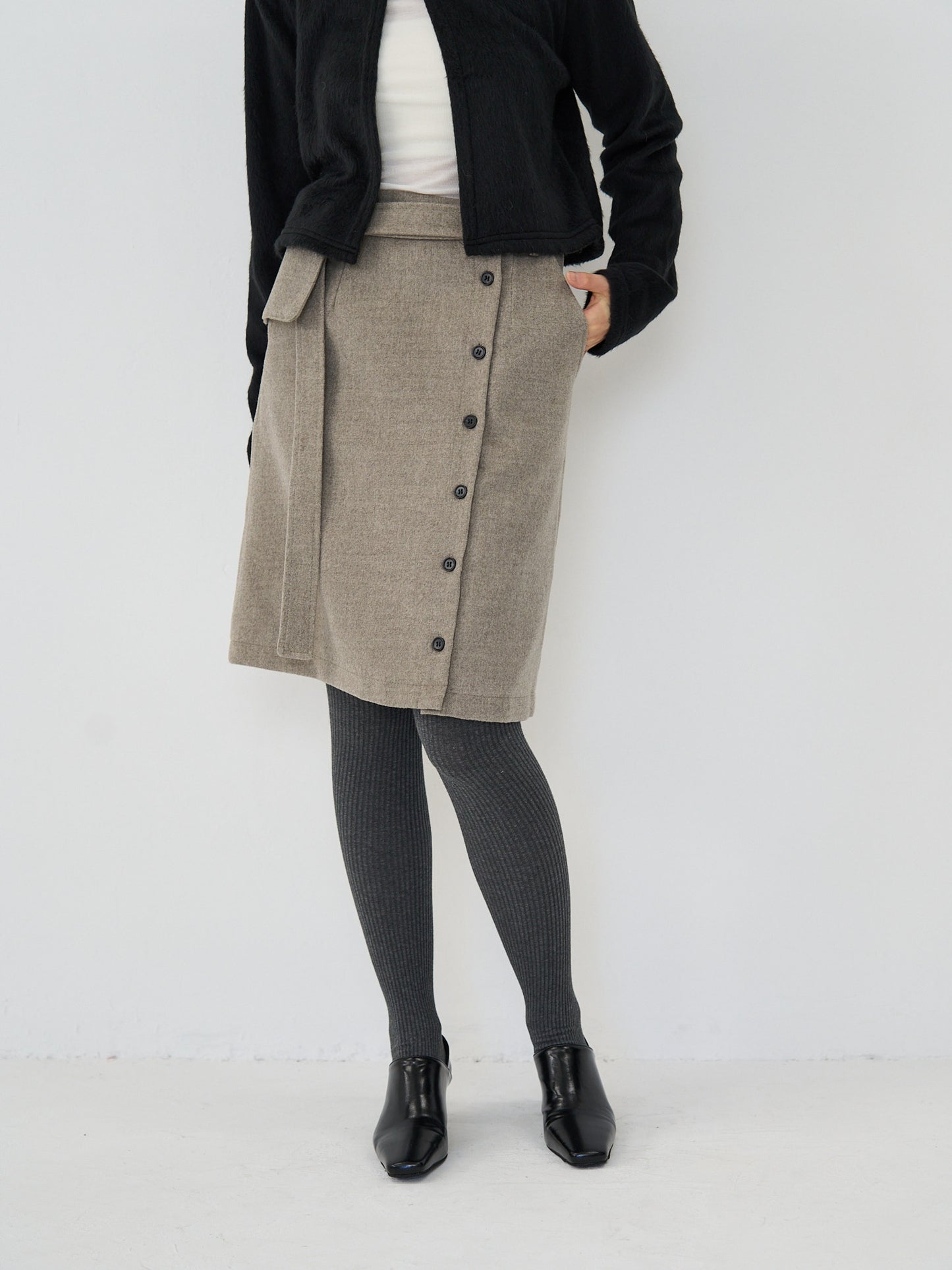pocket wool midi skirt