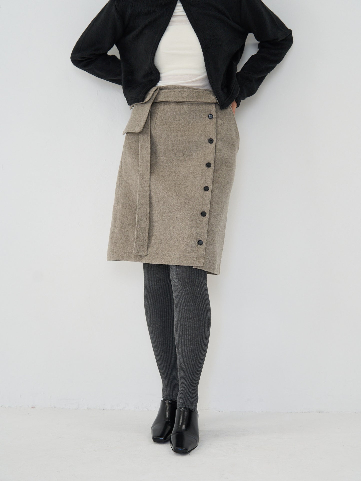 pocket wool midi skirt