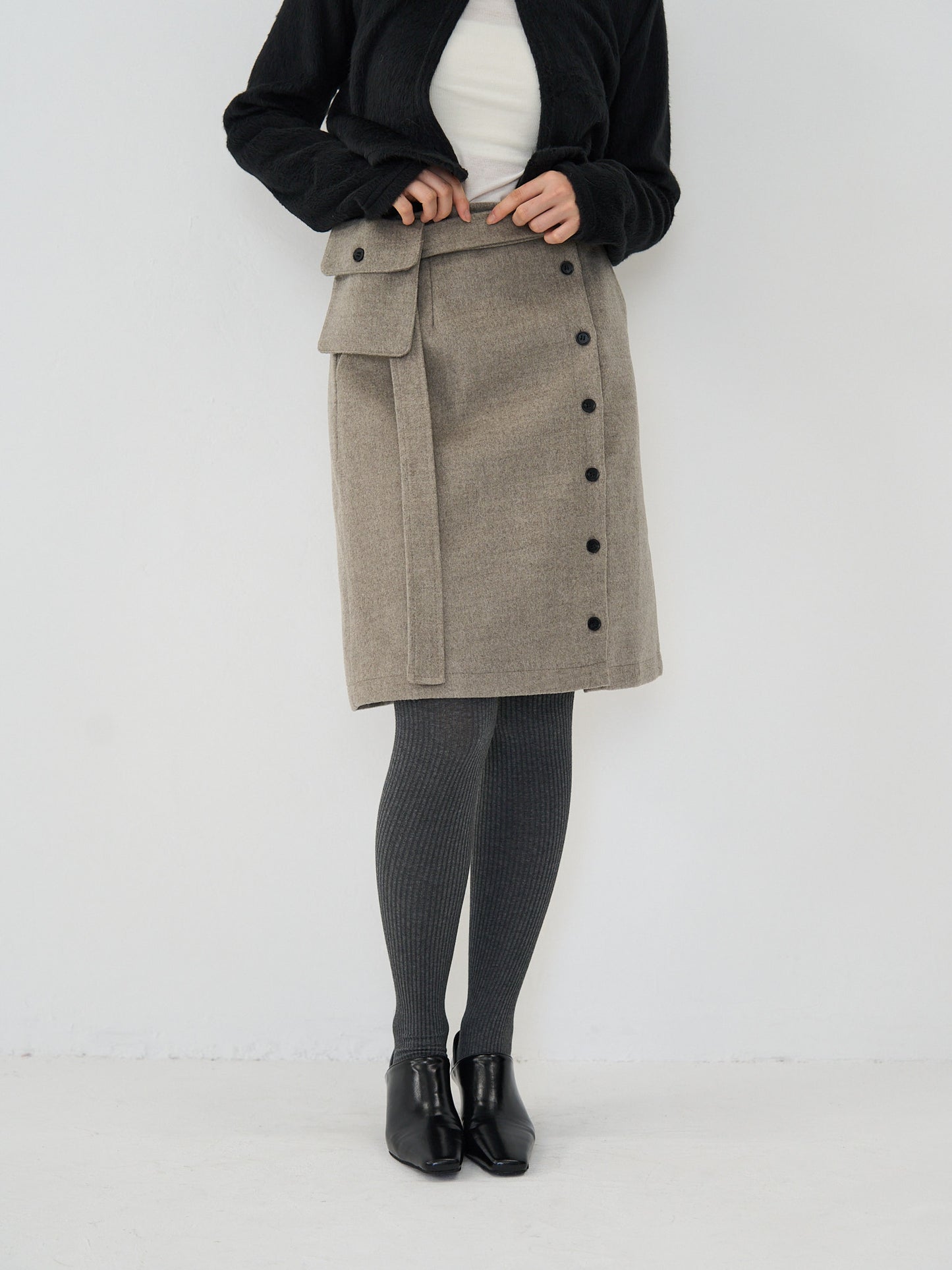 pocket wool midi skirt