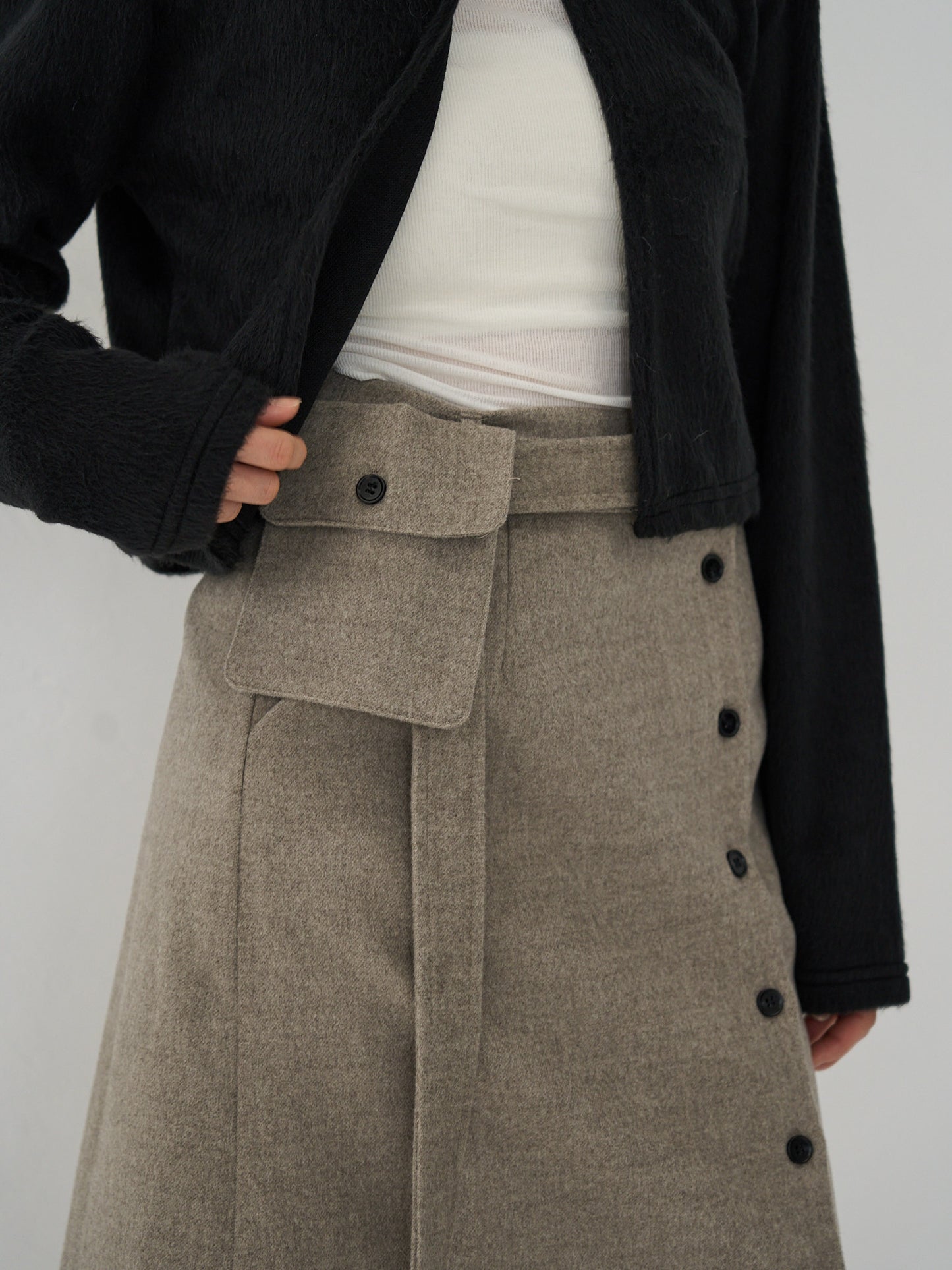 pocket wool midi skirt