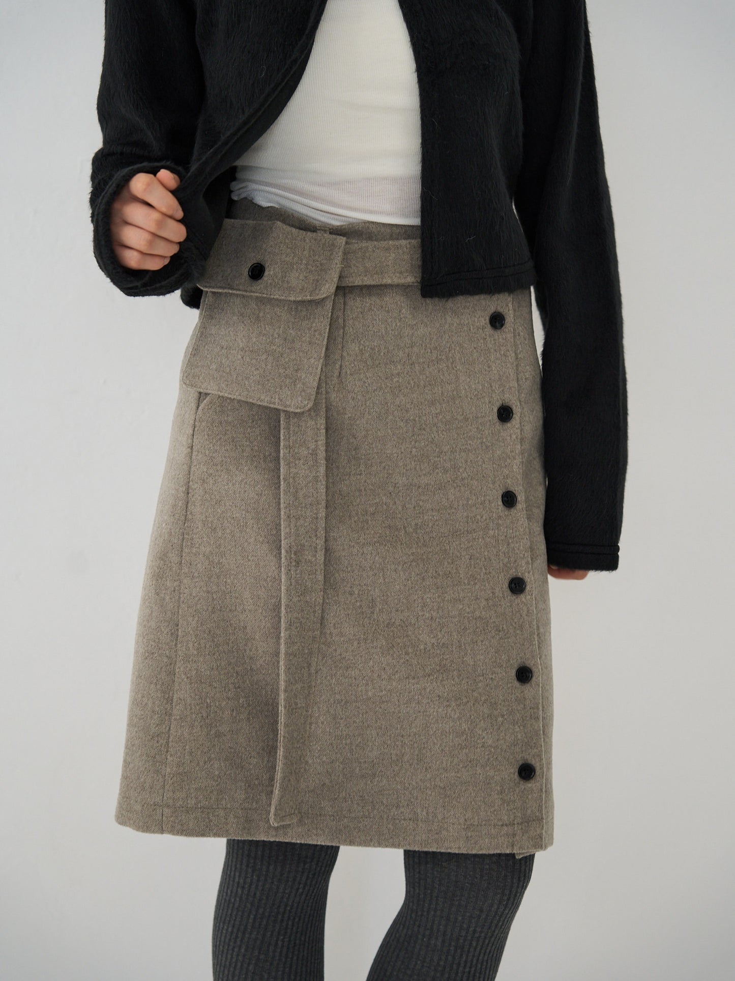 pocket wool midi skirt