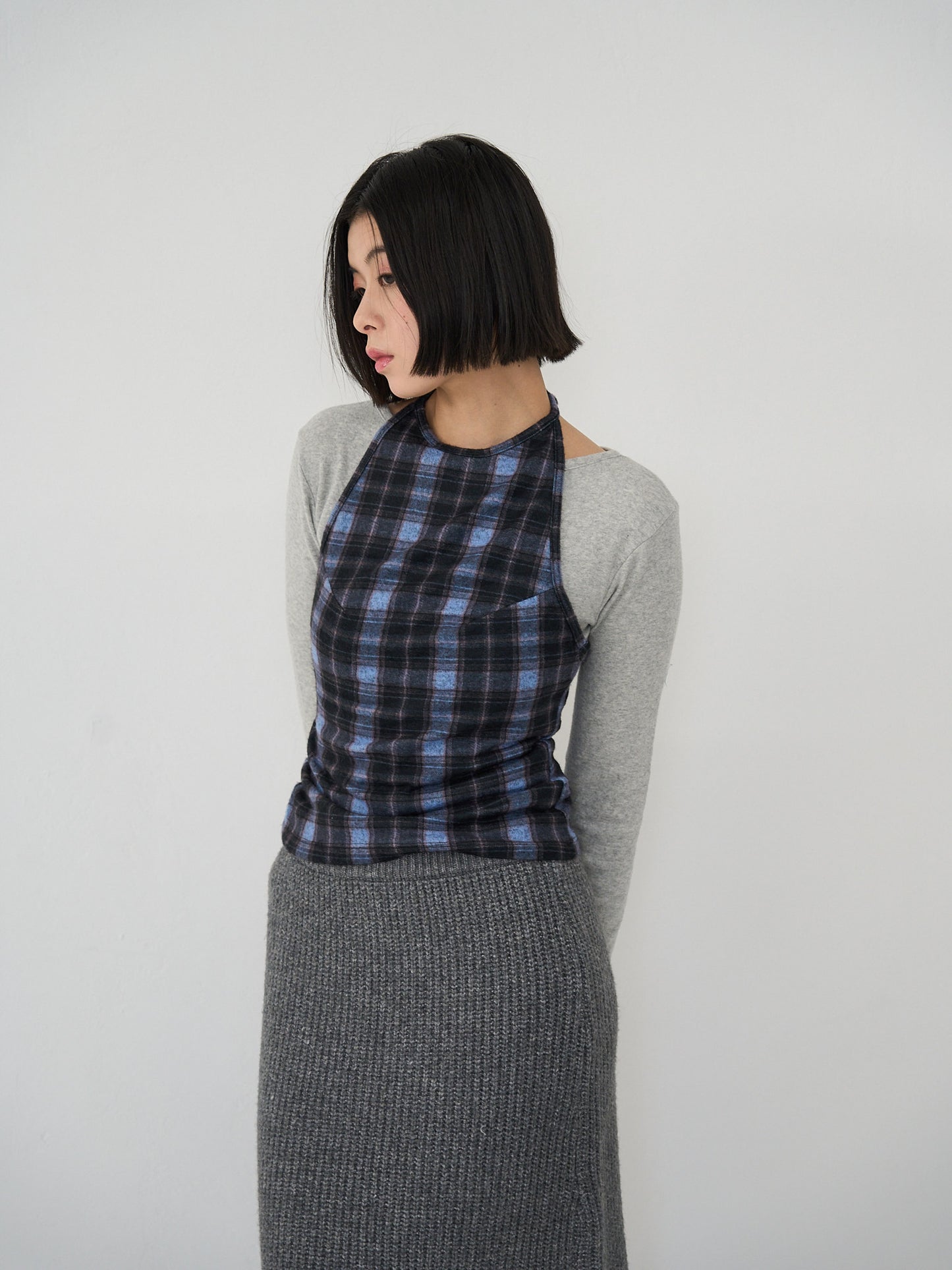 plaid halter neck bustier
