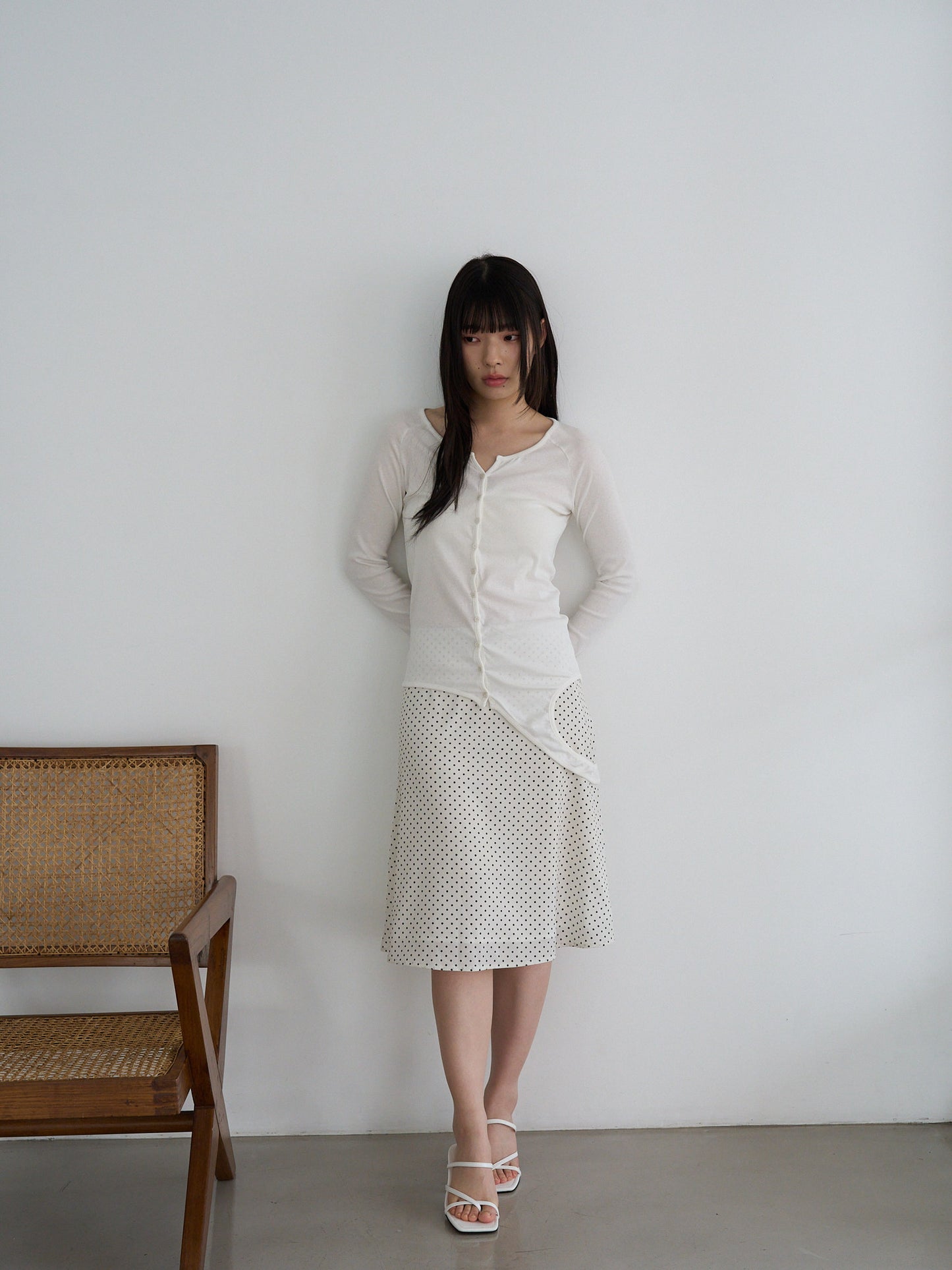 curved hem button top