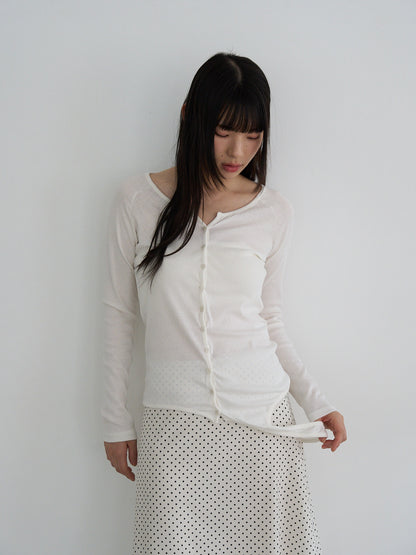 curved hem button top