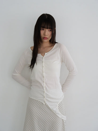curved hem button top