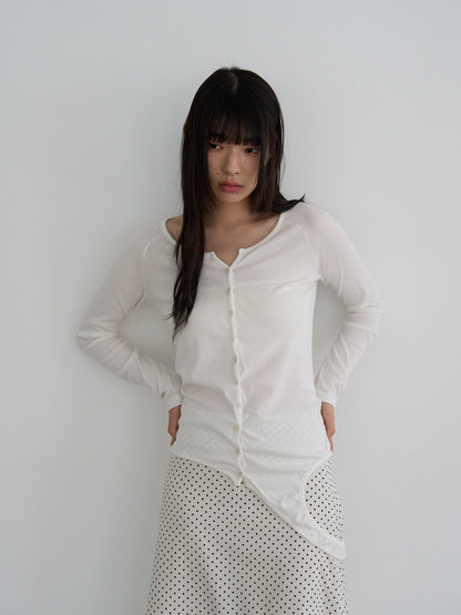 curved hem button top