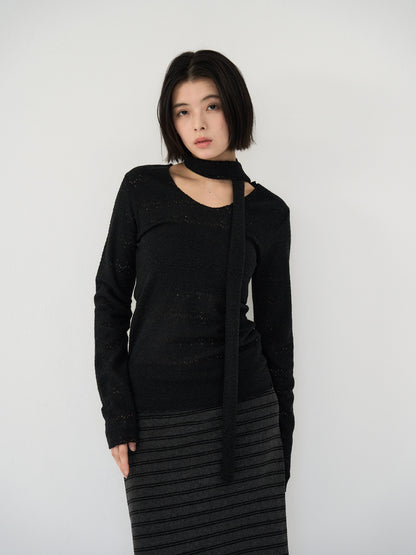 scarf sheer knit top
