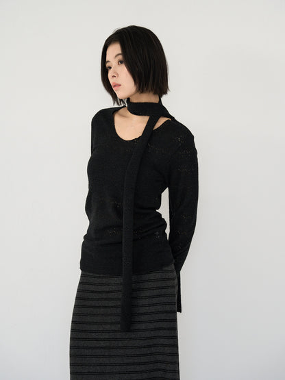 scarf sheer knit top