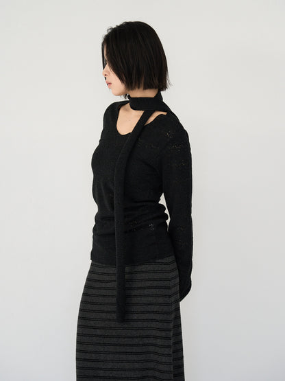 scarf sheer knit top