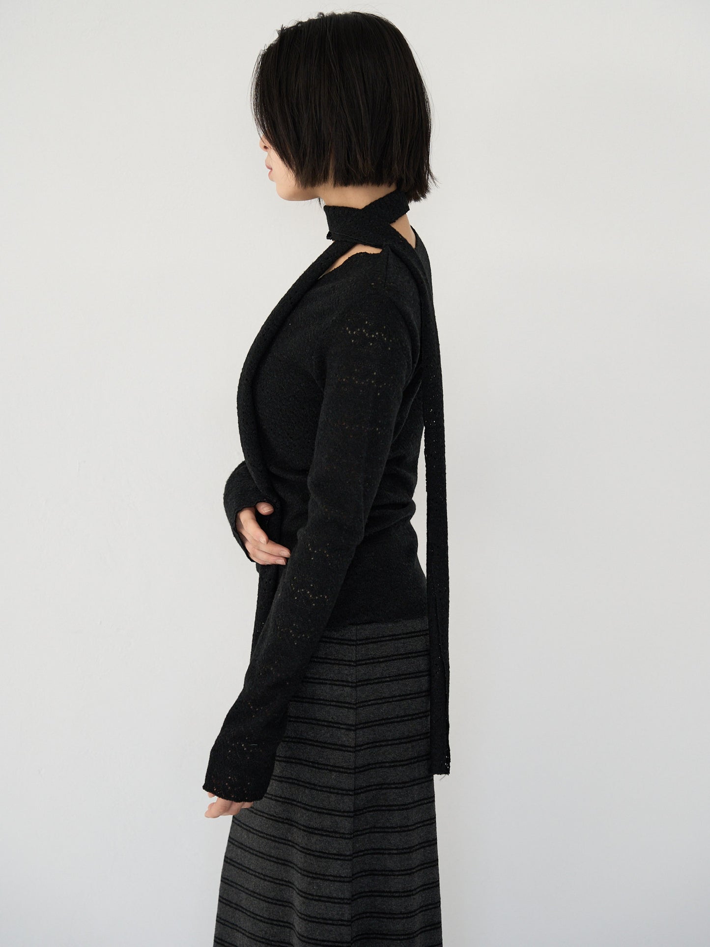 scarf sheer knit top