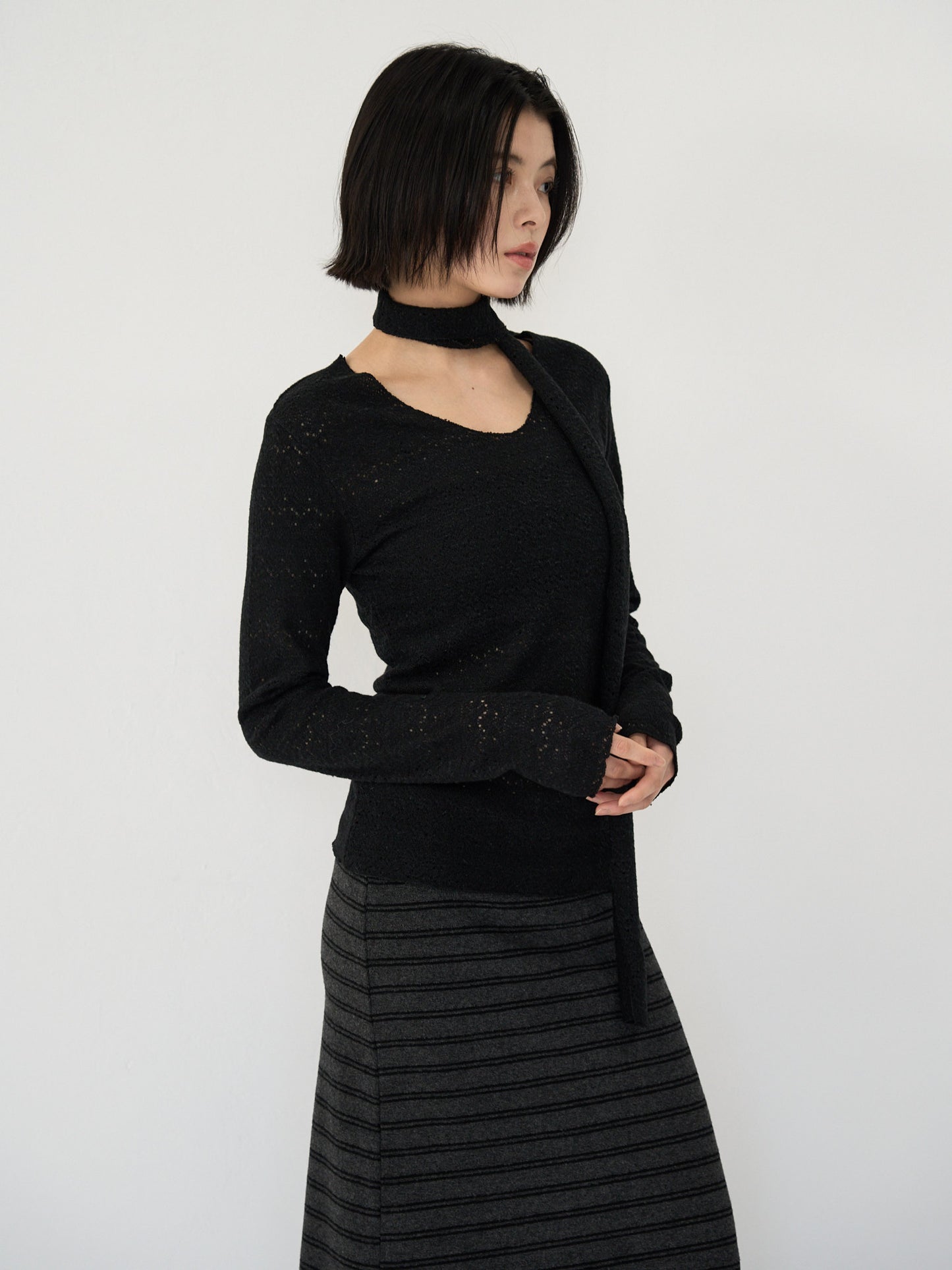 scarf sheer knit top