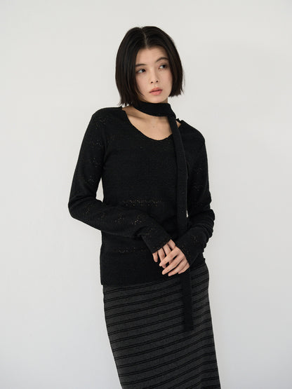 scarf sheer knit top