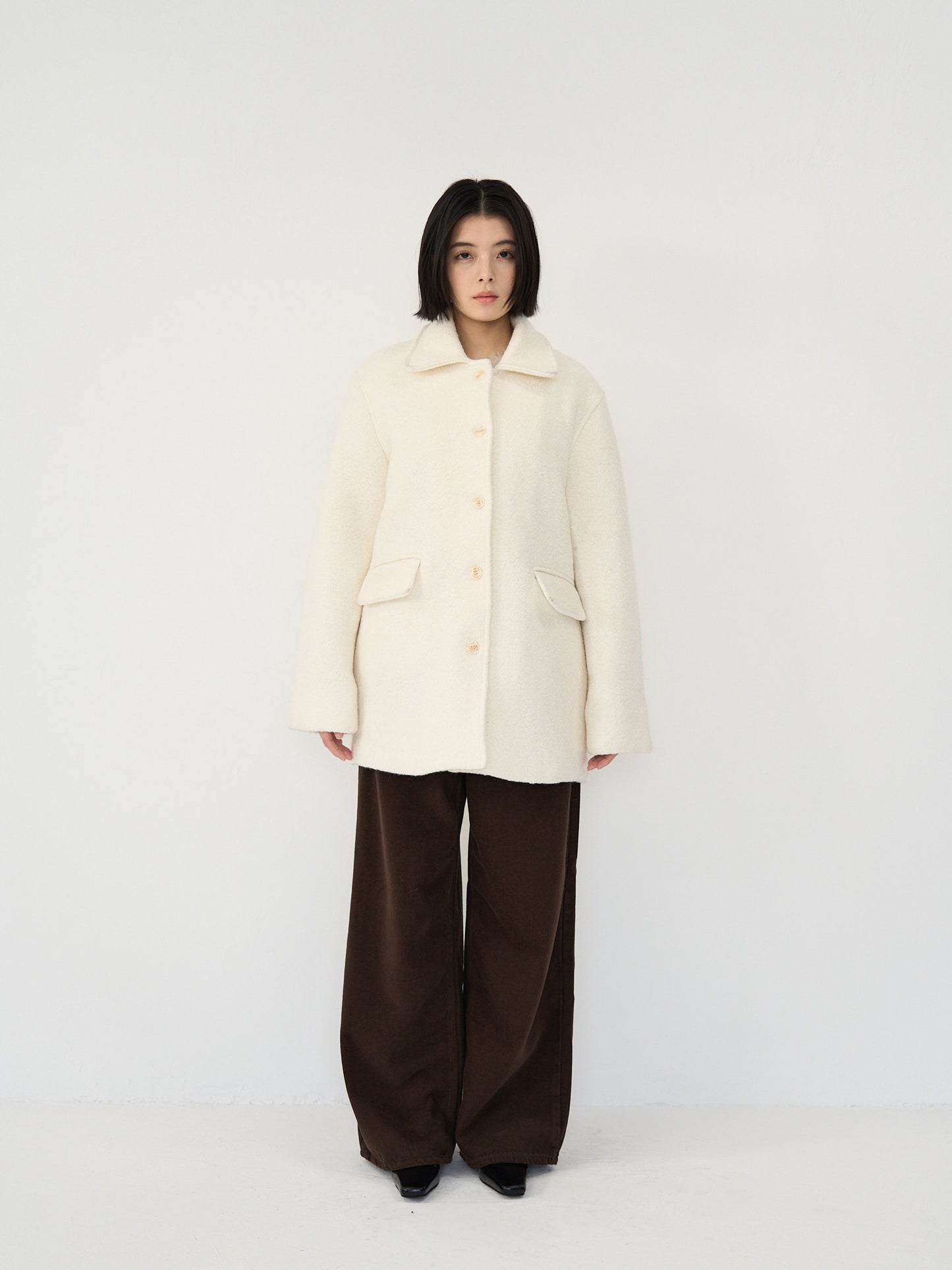 boucle wool midi coat