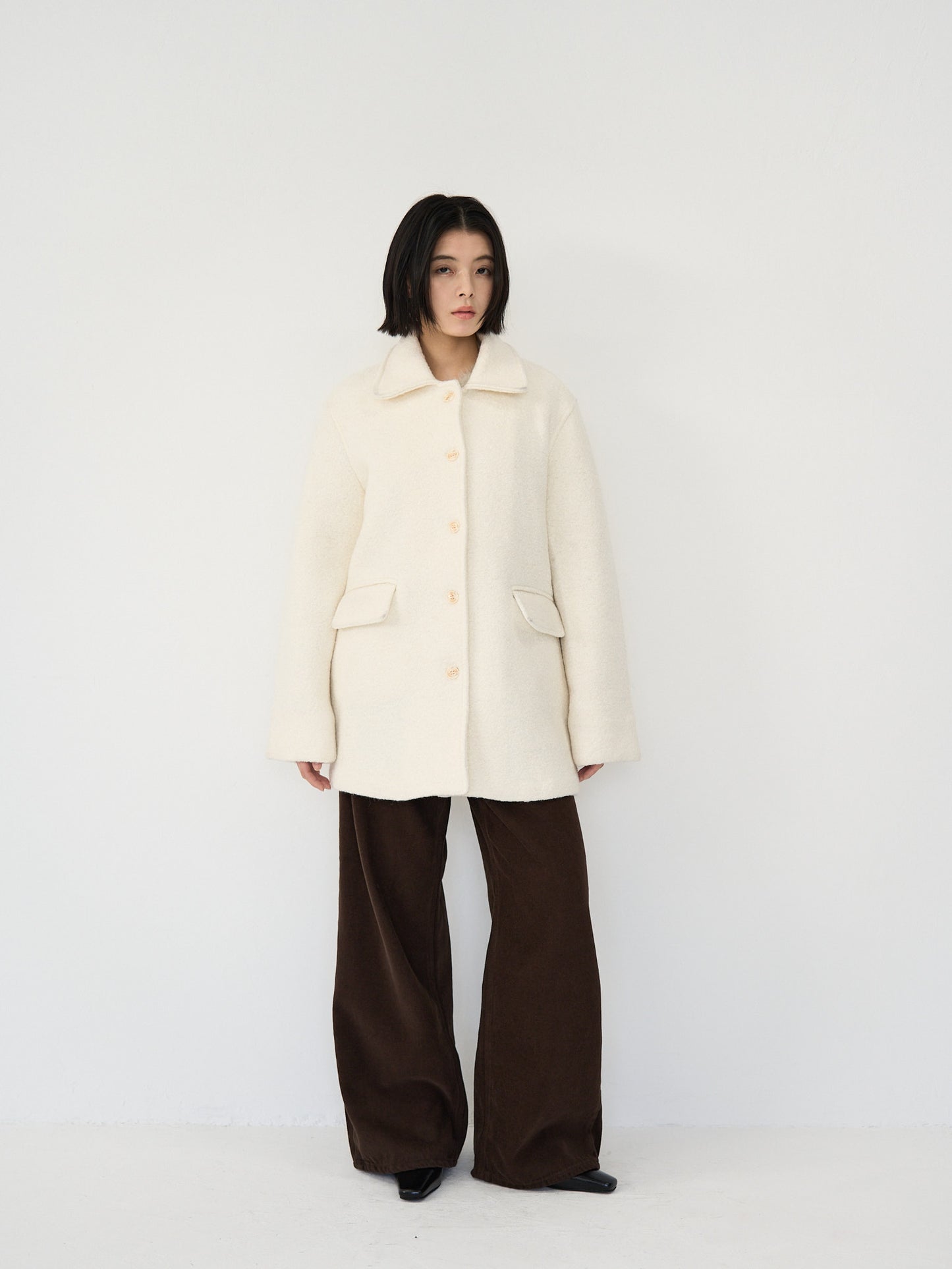 boucle wool midi coat