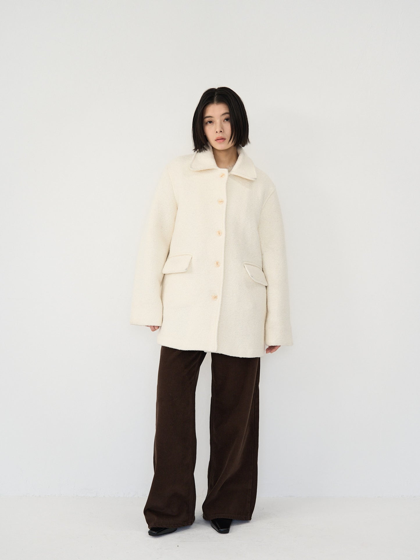 boucle wool midi coat