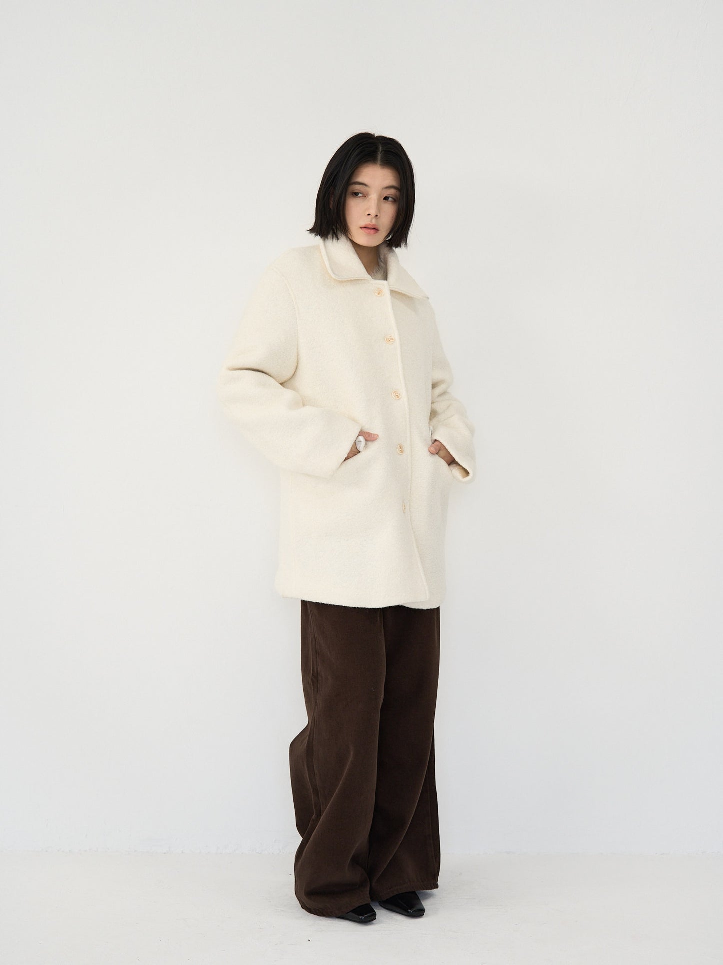 boucle wool midi coat
